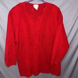 Vintage Bright‎ Lights Red Knit Sweater Shoulder Pads Grandma 20W Made in USA